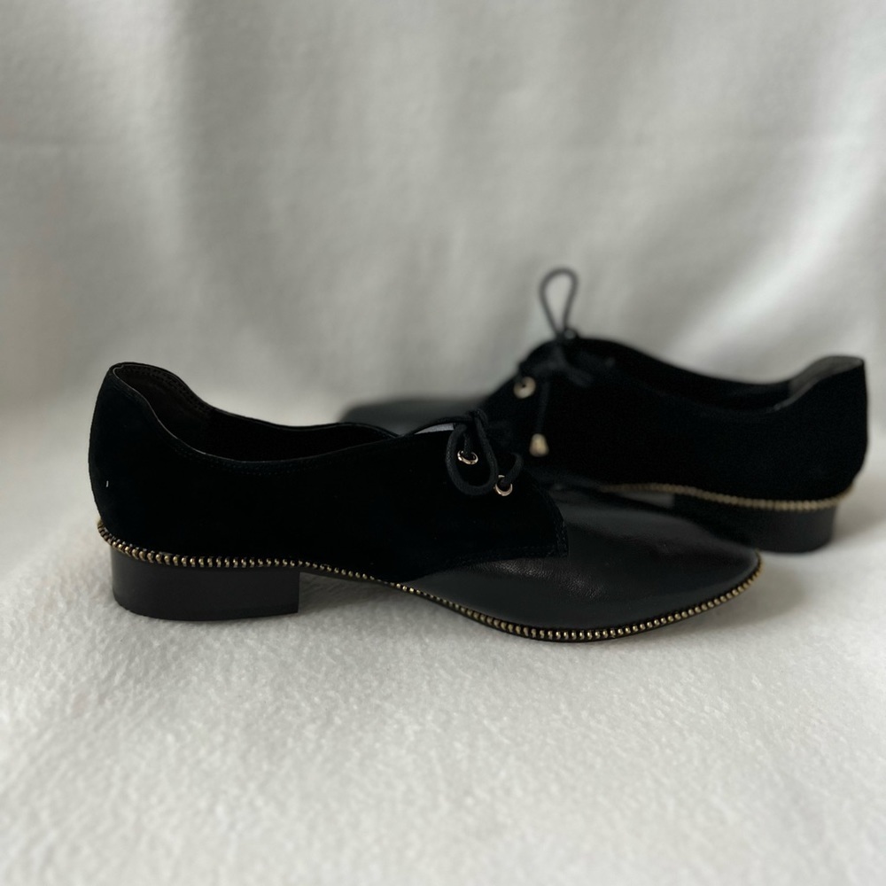 Adrianna Papell Size 8 1/2 Leather Black Lace-Up Loafer with Zippered Accent - Picture 4 of 15